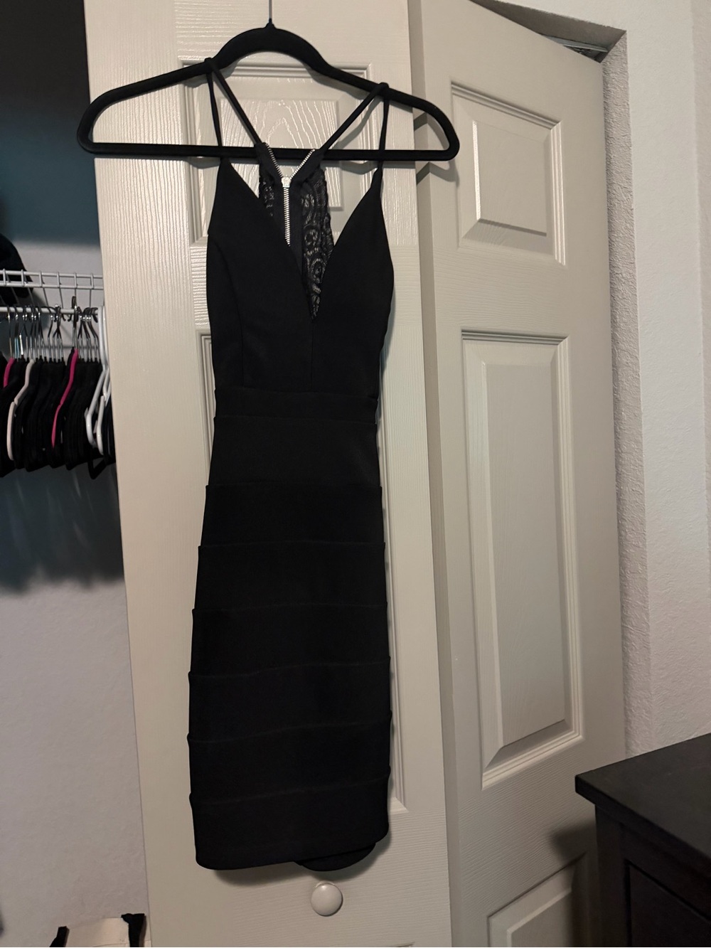 Honey and Rosie Black Strappy Lace-Back Bodycon Mini Dress